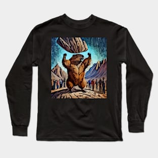 watercolor muscular groundhog Long Sleeve T-Shirt